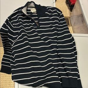 L.L. Bean Navy and White Quarter-zip Sweater